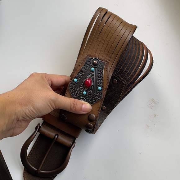 Vintage brown leather handcrafted belt